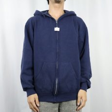 画像2: 90's JERZEES USA製 スウェットジップパーカー NAVY L (2)