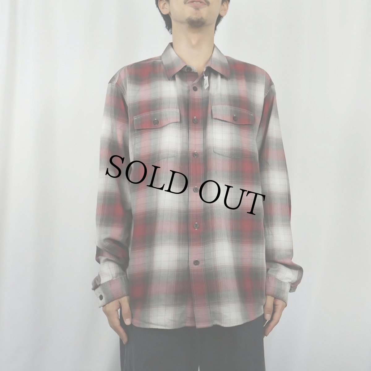 画像2: 2013AW Patagonia コットン×ポリエステル オンブレーチェック柄 コットンシャツ L (2)