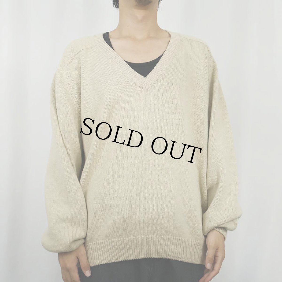 画像2: 90's LANDS'END USA製 Vネック コットンニットセーター L (2)