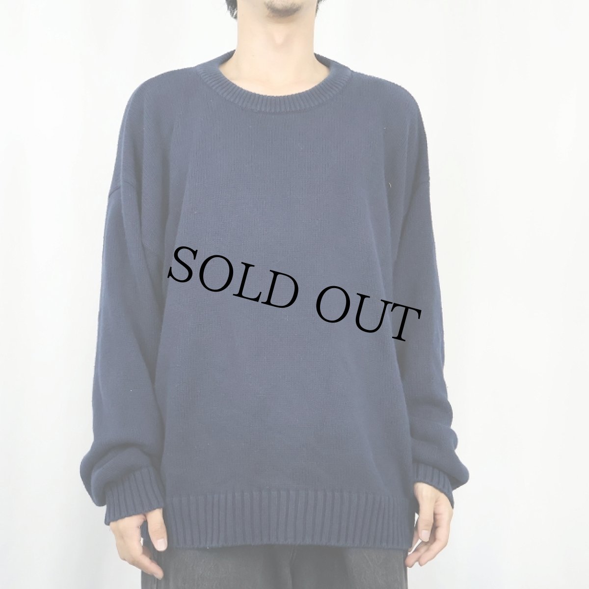 画像2: 90's Eddie Bauer コットンニットセーター NAVY L (2)