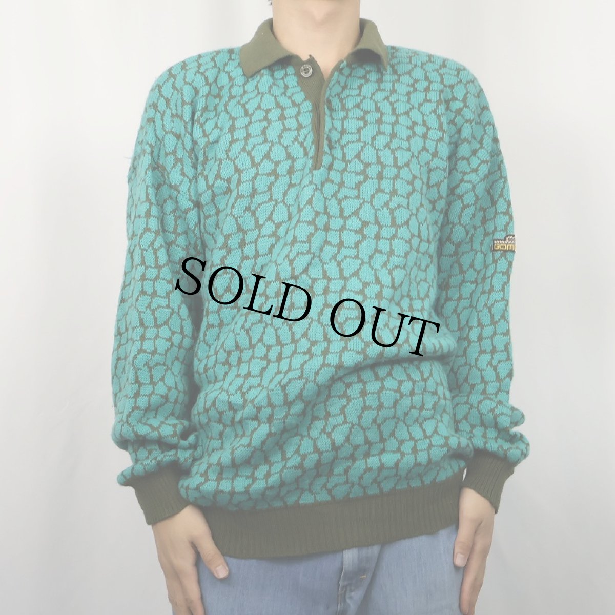 画像2: GOMENA ITALY製 総柄ニットポロシャツ 52 (2)
