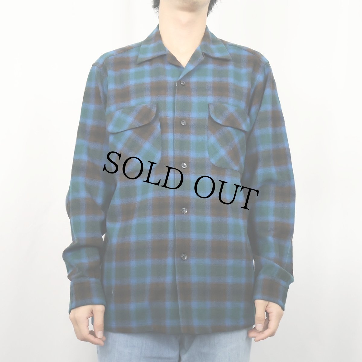 画像2: 60's PENDLETON オンブレーチェック柄 ウールオープンカラーシャツ M (2)