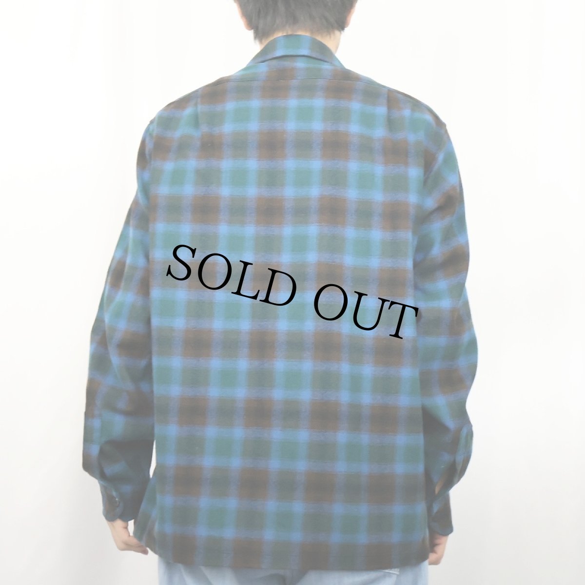 画像3: 60's PENDLETON オンブレーチェック柄 ウールオープンカラーシャツ M (3)