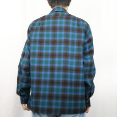 画像3: 60's PENDLETON オンブレーチェック柄 ウールオープンカラーシャツ M (3)