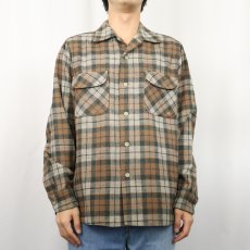 画像2: 50's PENDLETON チェック柄 ウールオープンカラーシャツ M (2)