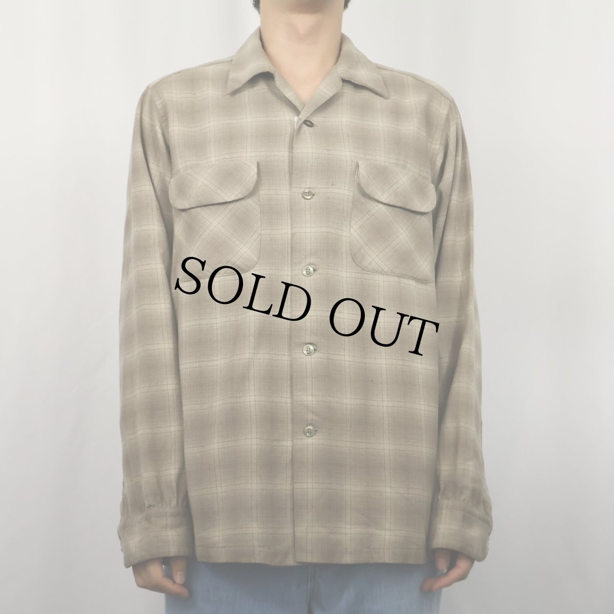 画像2: 70〜80's PENDLETON オンブレーチェック柄 ウールオープンカラーシャツ M (2)