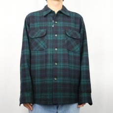 画像2: 80's PENDLETON ブラックウォッチチェック柄 ウールオープンカラーシャツ M (2)