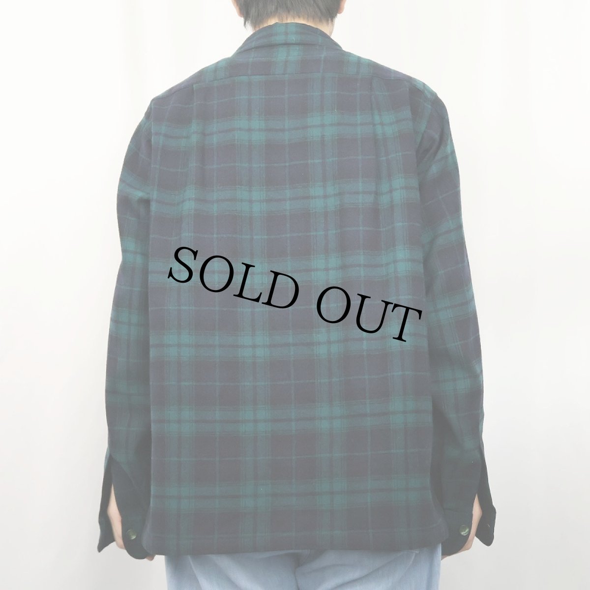 画像3: 80's PENDLETON ブラックウォッチチェック柄 ウールオープンカラーシャツ M (3)