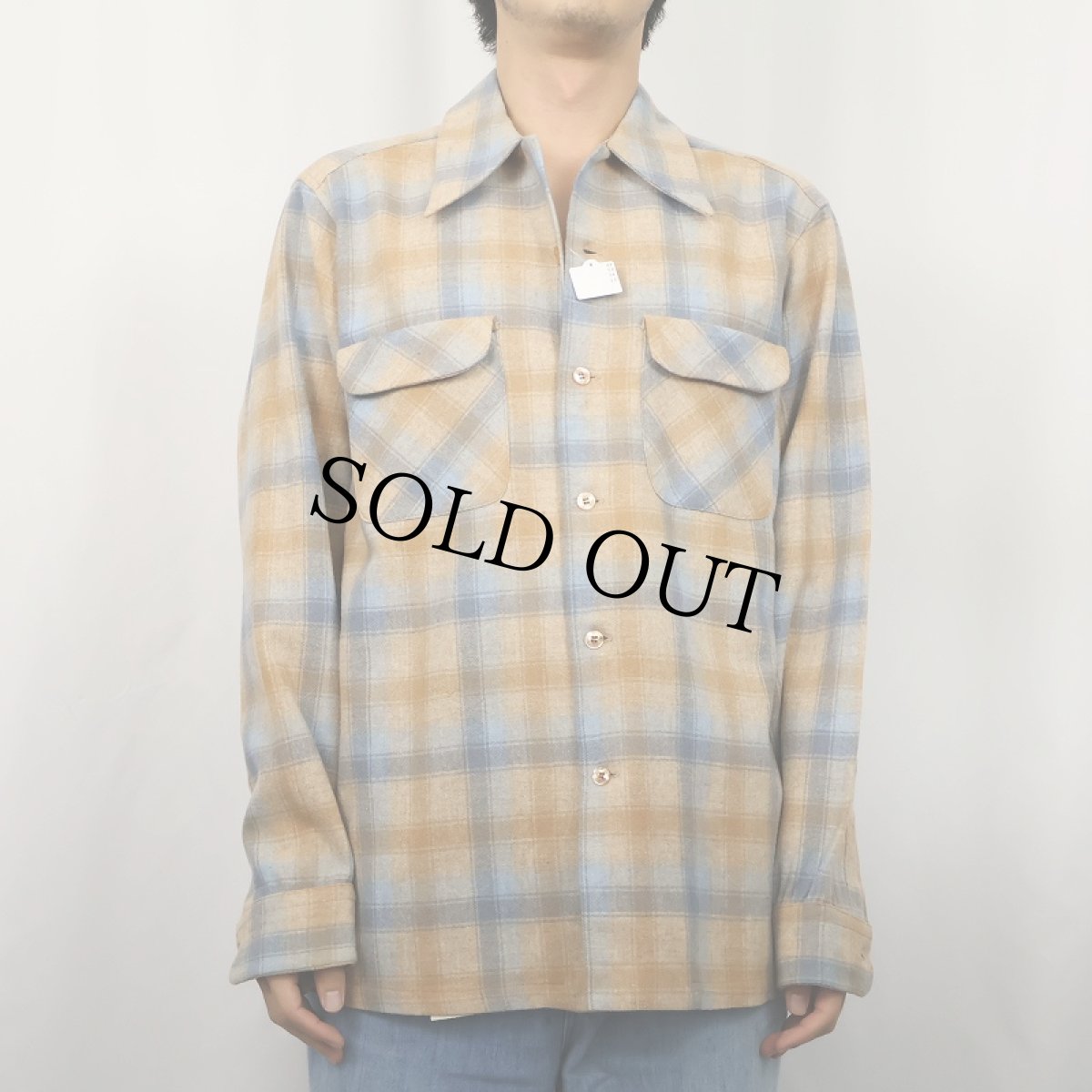 画像2: 70's PENDLETON USA製 チェック柄 ウールオープンカラーシャツ M (2)