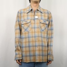 画像2: 70's PENDLETON USA製 チェック柄 ウールオープンカラーシャツ M (2)