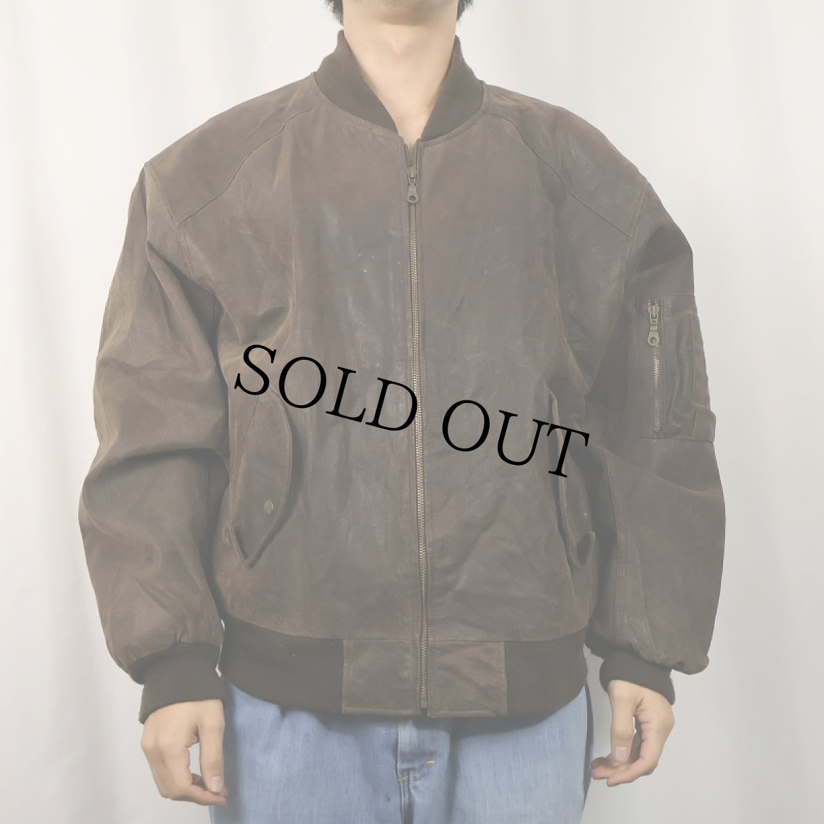 画像2: GUIDE GEAR "MA-1 TYPE" レザーフライトジャケット M (2)