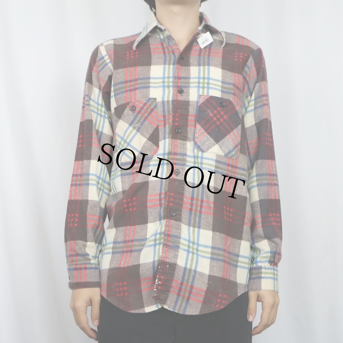 画像2: 70's FIVE BROTHER USA製 チェック柄ネルシャツ S (2)