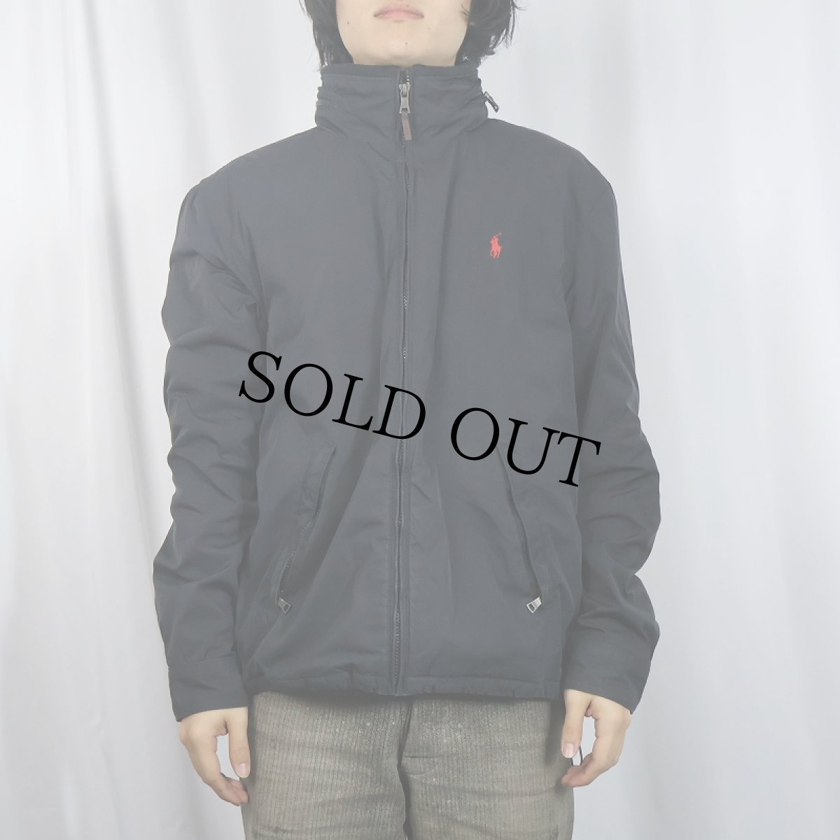 画像2: POLO Ralph Lauren ロゴ刺繡 裏フリース ポリエステル ジップジャケット BLACK L (2)