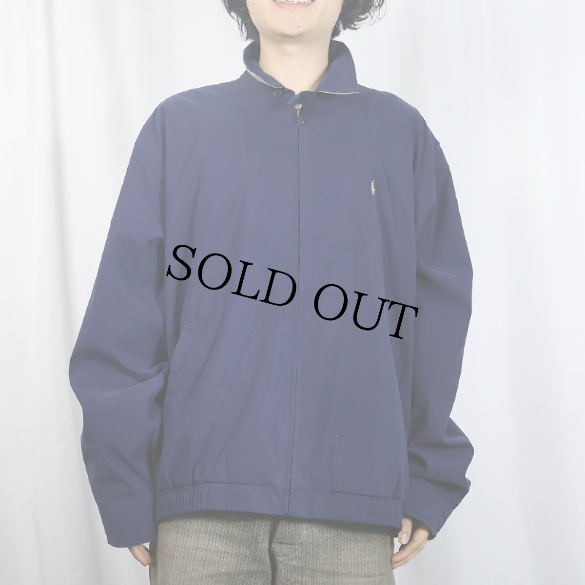 画像2: POLO Ralph Lauren ロゴ刺繍 チンスト付き ポリエステルスイングトップ NAVY XL (2)