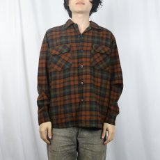 画像2: 60's PENDLETON チェック柄 オープンカラーウールシャツ M (2)
