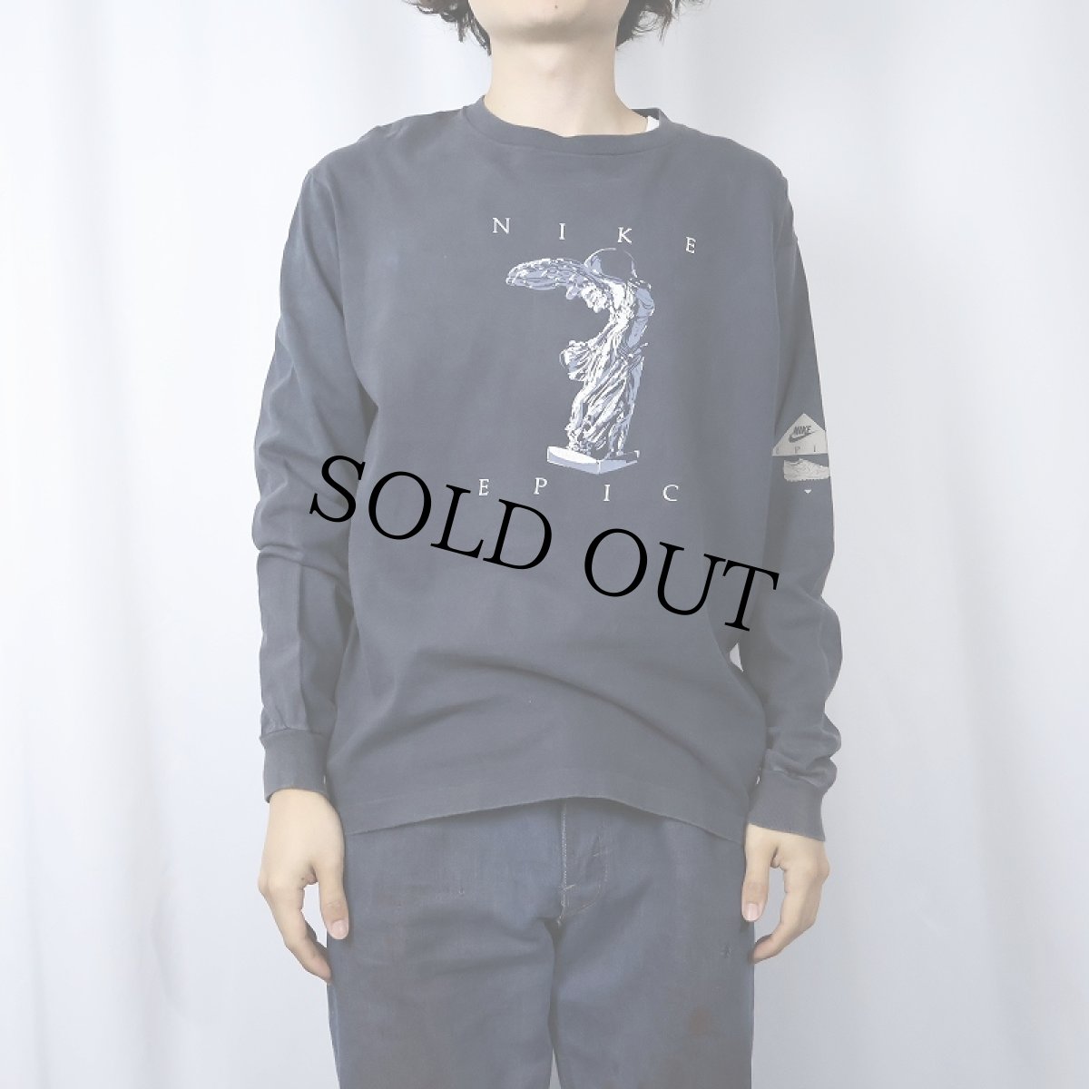 画像2: 80's NIKE USA製 紺タグ "NIKE EPIC" プリントロンT BLACK L (2)