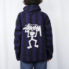 画像4: 90's ブート STUSSY ストライプ柄 メキシカンパーカー XL (4)