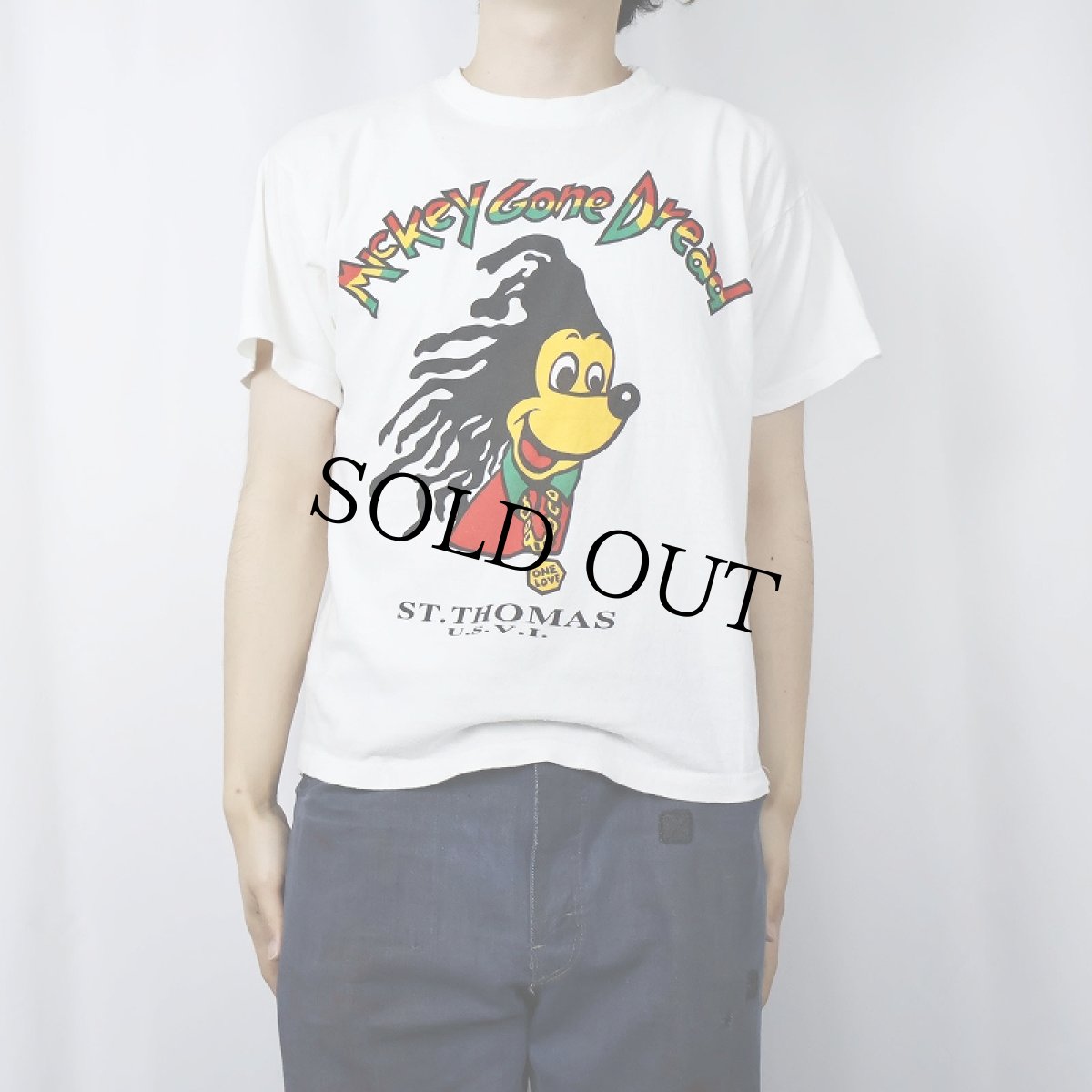 画像3: "Mickey Gone dread" キャラクターパロディプリントTシャツ S (3)