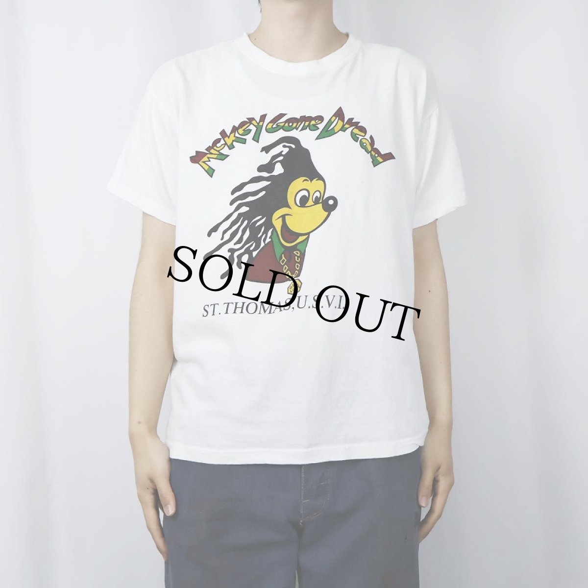 画像2: "Mickey Gone dread" キャラクターパロディプリントTシャツ L (2)