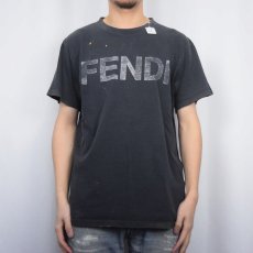 画像2: 90's FENDI ロゴプリントTシャツ BLACK (2)
