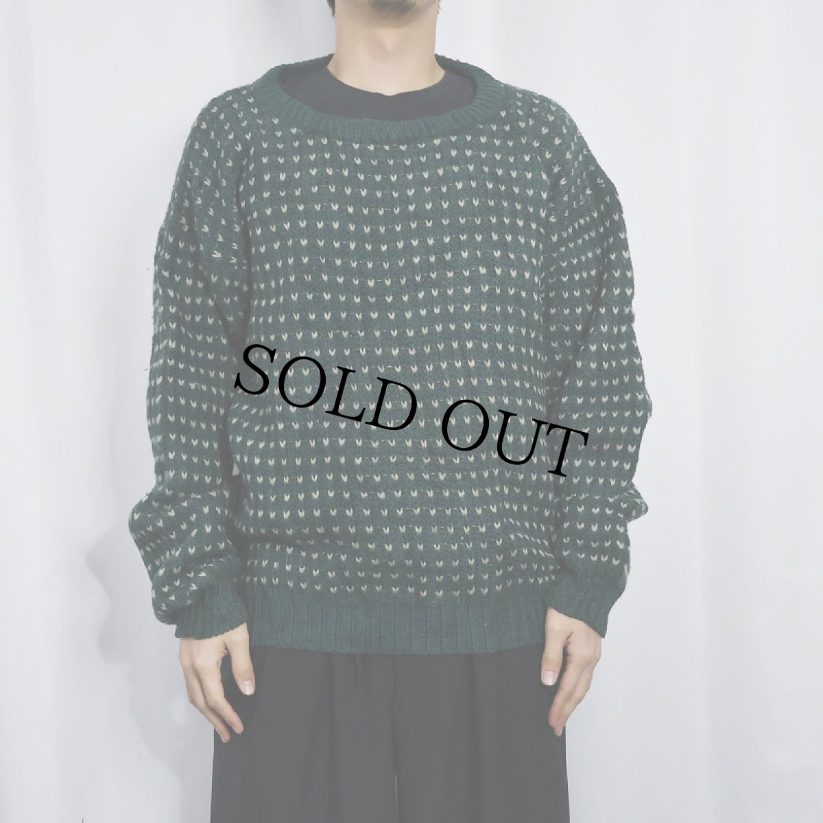 画像2: 80's Woolrich バーズアイ柄 ウールニットセーター (2)