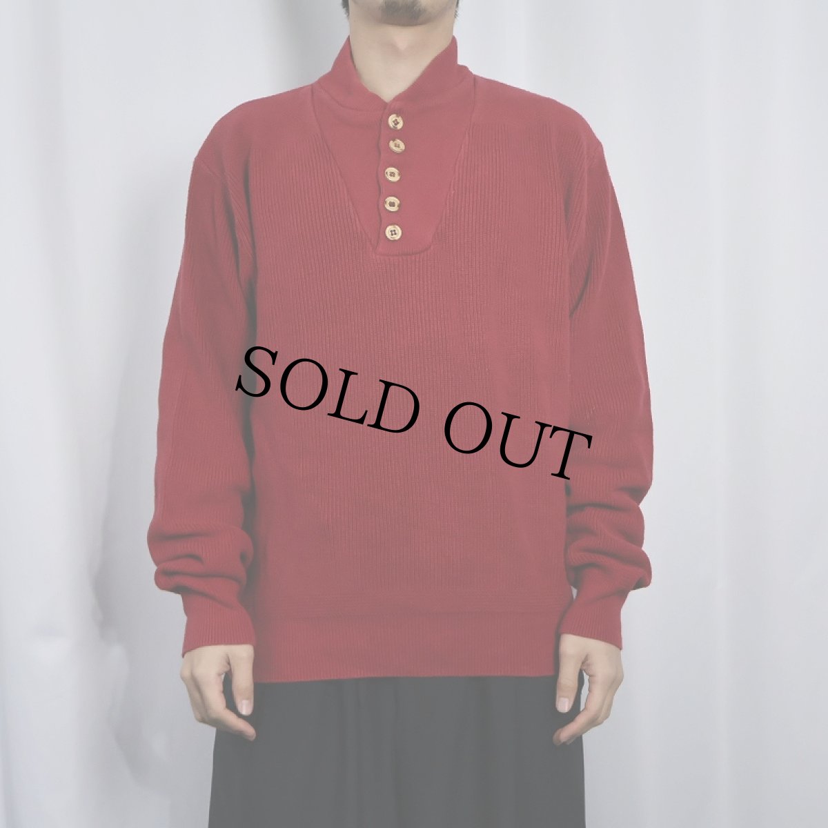 画像2: 80〜90's Eddie Bauer ヘンリーネック コットンニットセーター L (2)