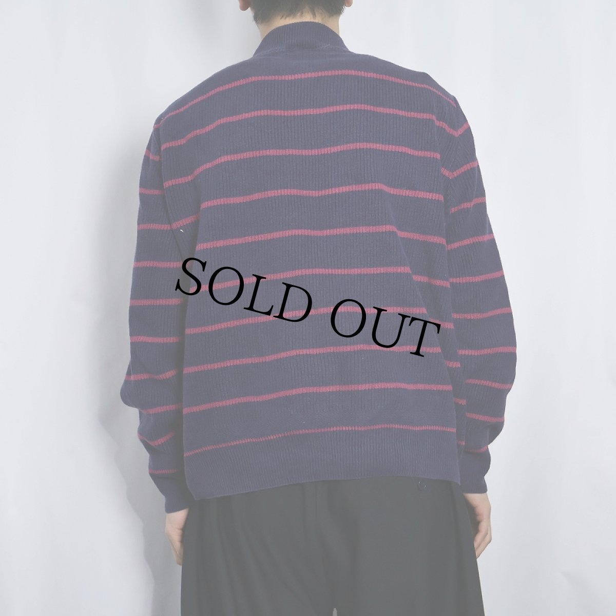 画像3: 90's LANDS' END USA製 ヘンリーネック ボーダー柄 コットンニットセーター L (3)