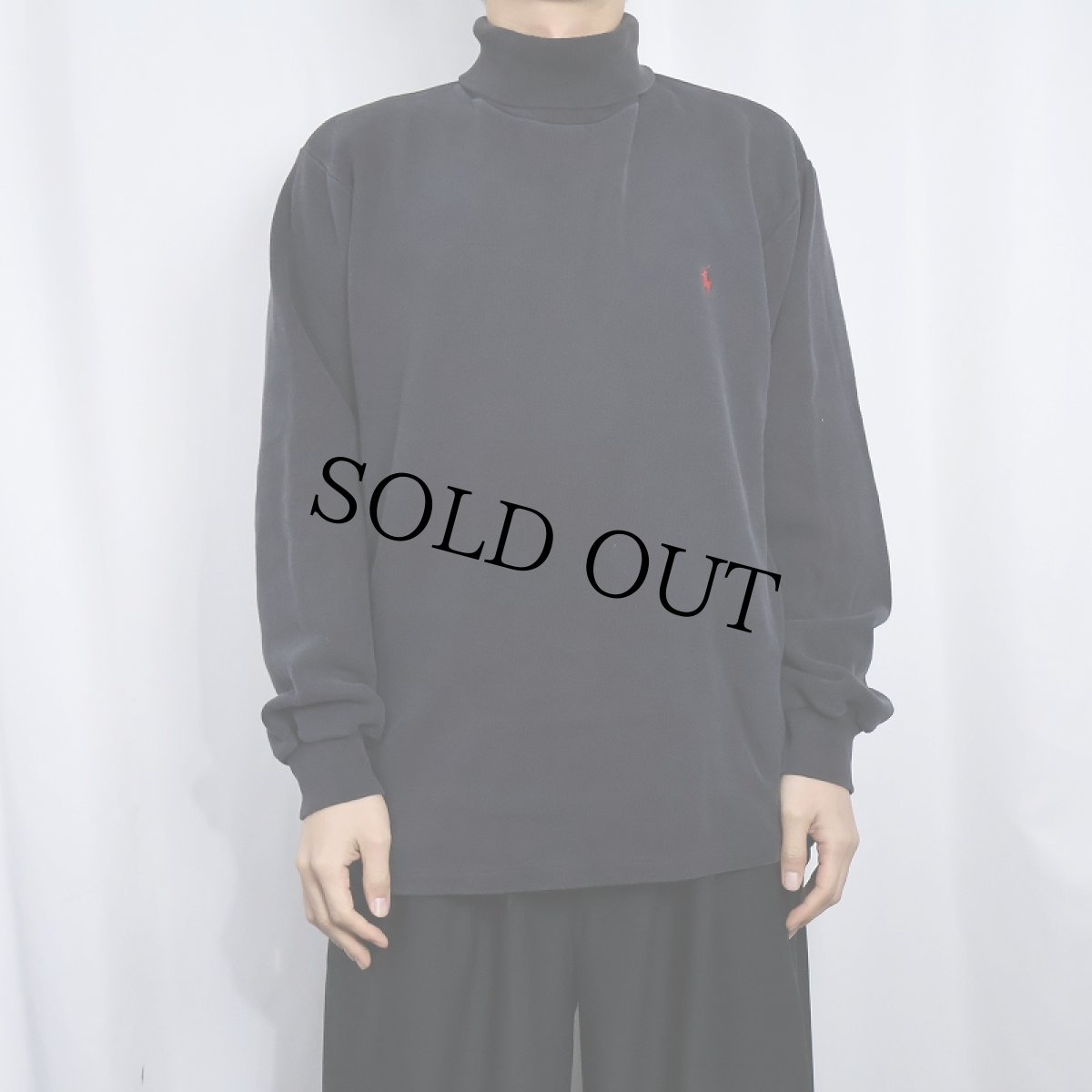 画像2: 90's POLO Ralph Lauren USA製 ロゴ刺繍 タートルネックロンT BLACK M (2)