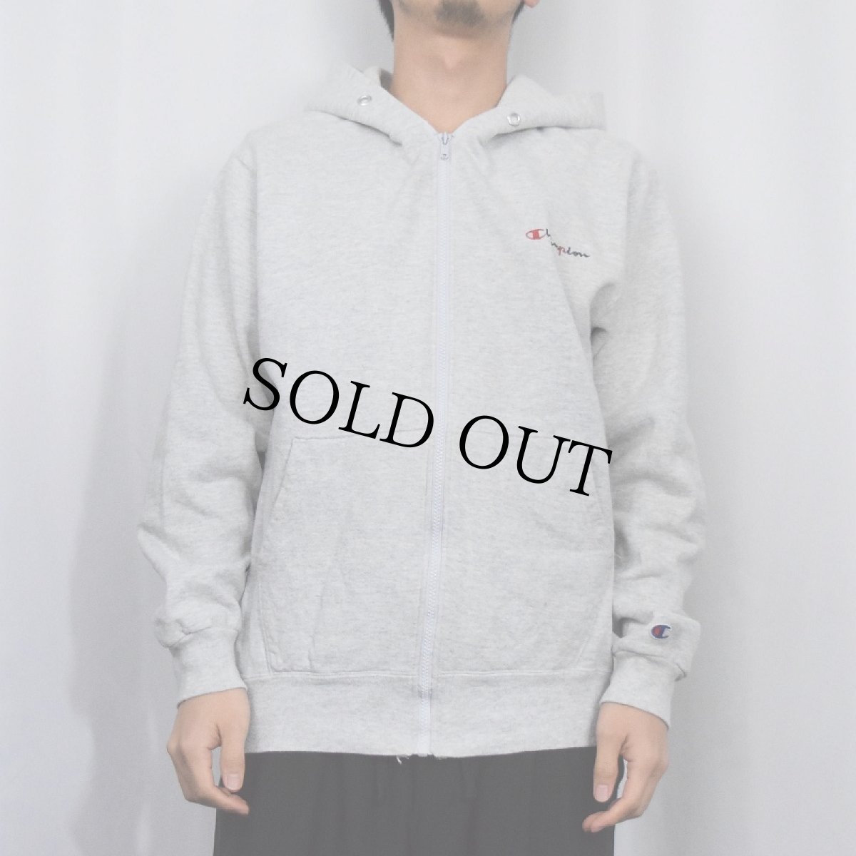 画像2: 90's Champion USA製 ロゴ刺繍 スウェットジップパーカー M (2)