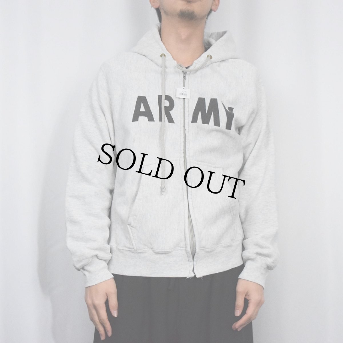 画像2: 90's U.S.ARMY ロゴプリント スウェットジップパーカー MEDIUM (2)