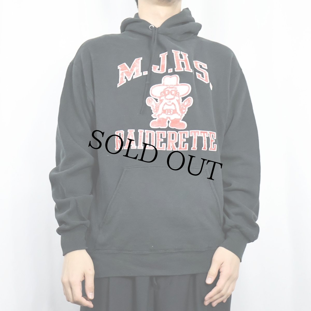 画像2: 90's JERZEES USA製 "M.J.H.S." プリントスウェットフーディー BLACK L (2)