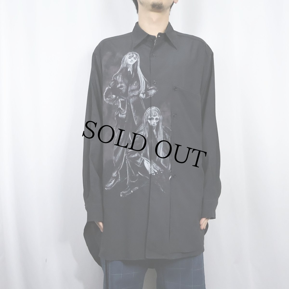 画像2: Yohji Yamamoto プリント シルクシャツ BLACK size4 (2)