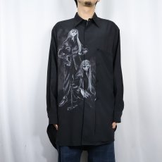 画像2: Yohji Yamamoto プリント シルクシャツ BLACK size4 (2)