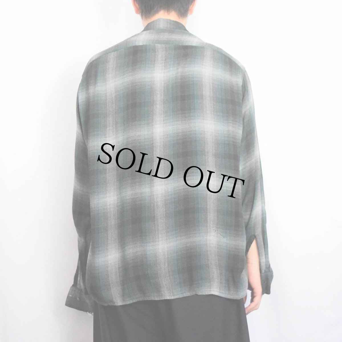 画像3: 60's オンブレーチェック柄 レーヨンオープンカラーシャツ  34 (3)