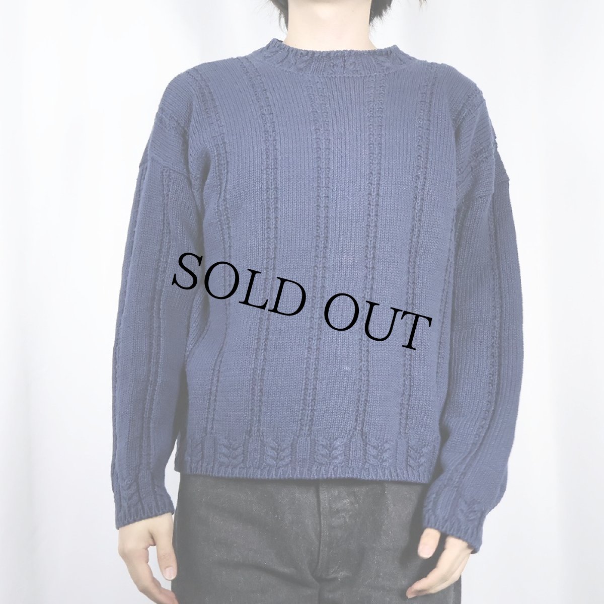 画像4: 90's GAP ストライプ柄編み ラミー×コットンニットセーター NAVY L (4)