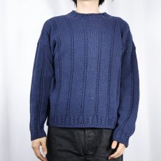 画像4: 90's GAP ストライプ柄編み ラミー×コットンニットセーター NAVY L (4)