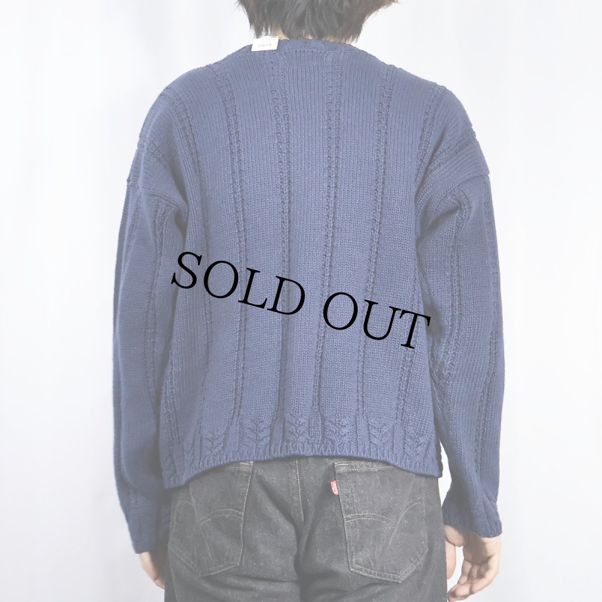 画像5: 90's GAP ストライプ柄編み ラミー×コットンニットセーター NAVY L (5)