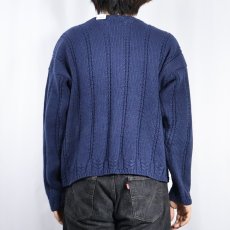 画像5: 90's GAP ストライプ柄編み ラミー×コットンニットセーター NAVY L (5)
