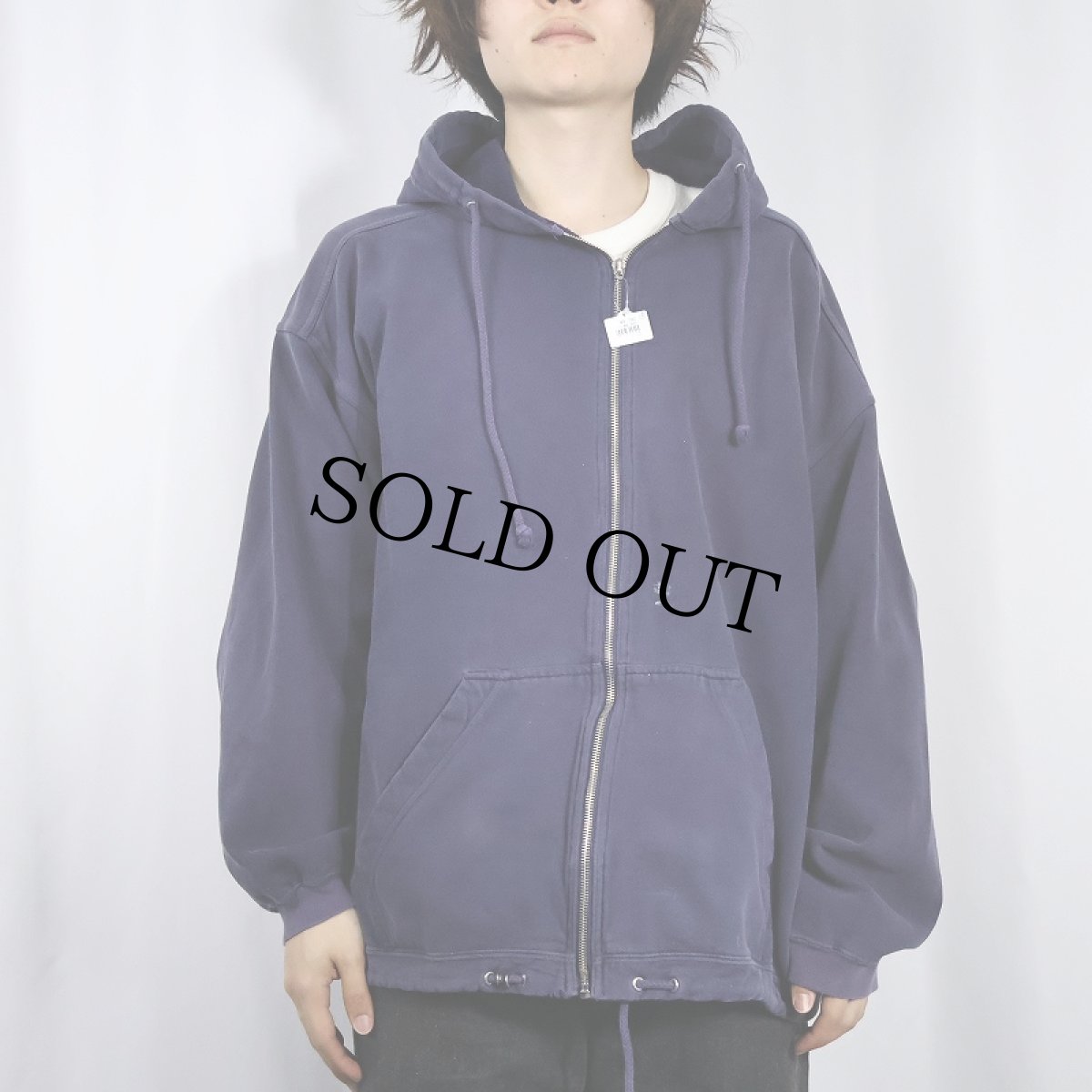 画像2: 90's GAP 無地 スウェットジップパーカー NAVY XL (2)