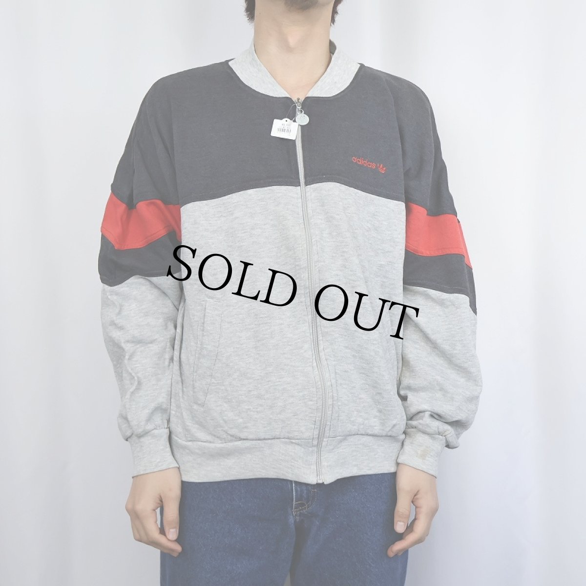 画像2: 80's adidas ロゴ刺繍 切り替えデザイン スウェットジップジャケット (2)