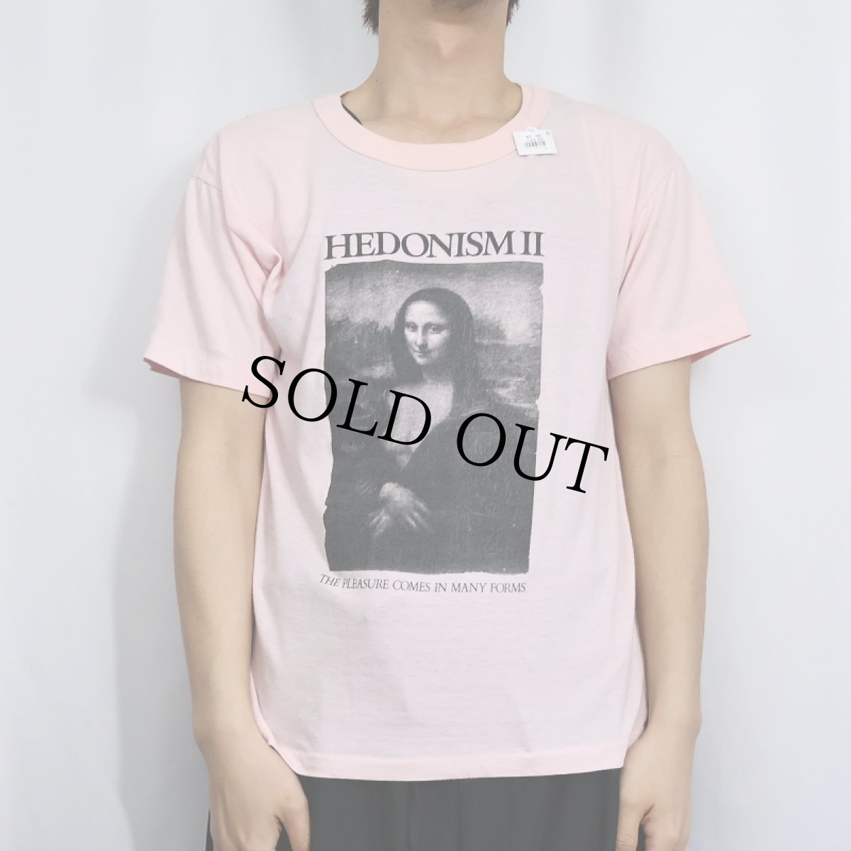 画像2: 80's HEDONISM II モナリザパロディ プリントTシャツ L (2)