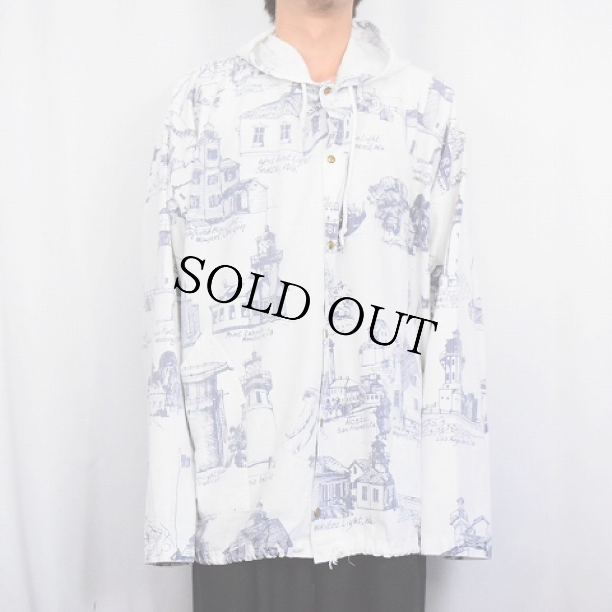 画像2: 90's MICHIGAN RAG CO. USA製 ライトハウス柄 コットン×ポリ パーカー (2)