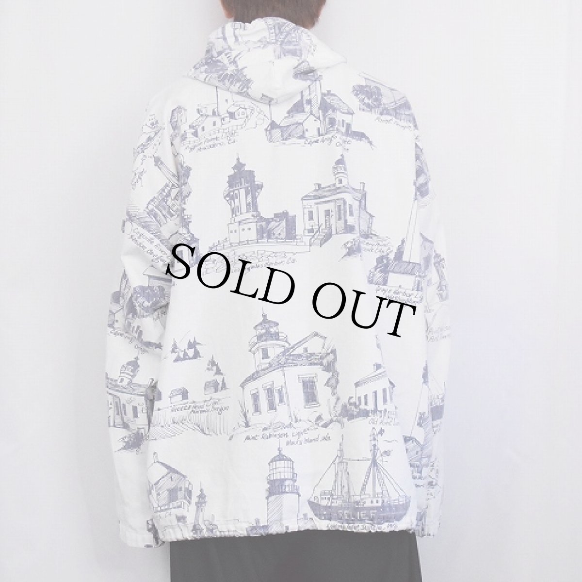 画像3: 90's MICHIGAN RAG CO. USA製 ライトハウス柄 コットン×ポリ パーカー (3)