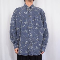 画像2: 90's Woolrich USA製 フィッシング柄 コットンボタンダウンシャツ XL (2)