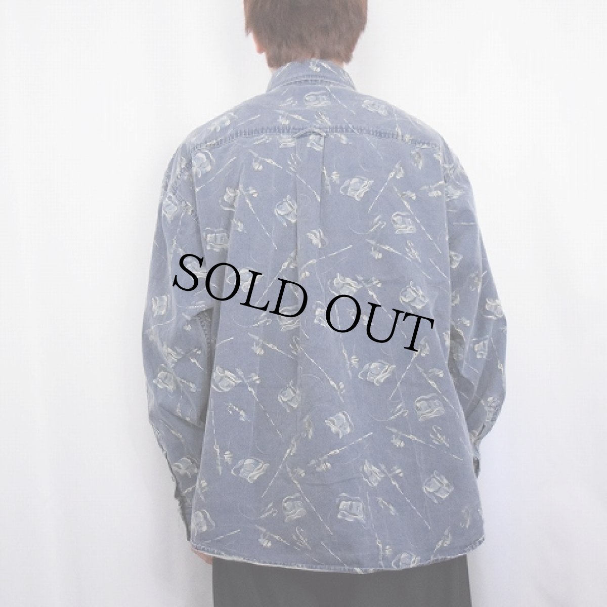 画像3: 90's Woolrich USA製 フィッシング柄 コットンボタンダウンシャツ XL (3)