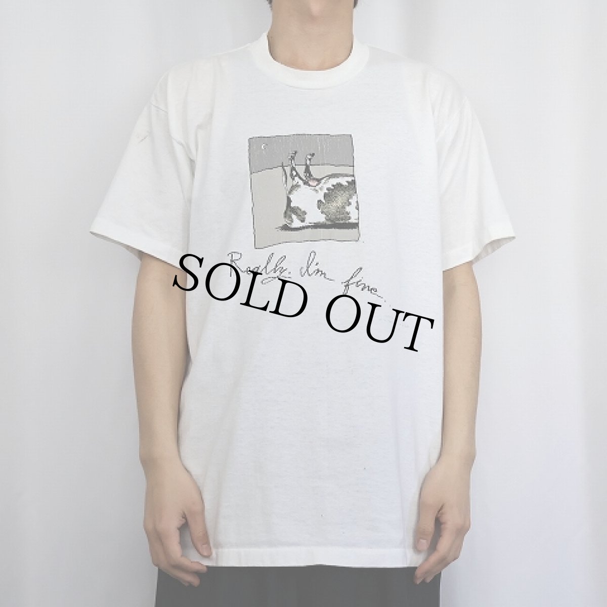 画像2: 90's SHOEBOX USA製 "Really, I'm fine..." 牛プリントTシャツ XL (2)