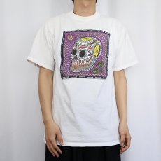 画像2: 90's TESOROS USA製 スカル カラベラアート プリントTシャツ L (2)