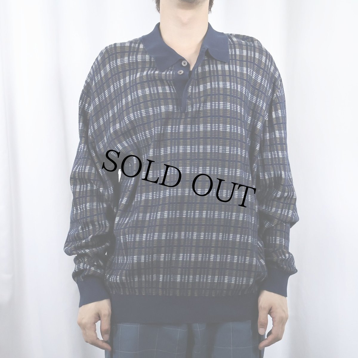 画像2: IKE BEHAR ITALY製 ジャガード織り コットンニットポロシャツ XL (2)