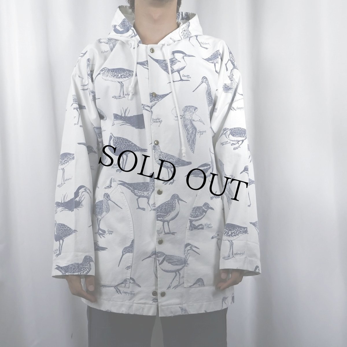 画像2: 90's MICHIGAN RAG CO. USA製 野鳥柄 コットン×ポリ パーカー S/M (2)