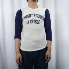 画像2: 70's Champion バータグ "UNIVERSITY WISCONSIN LA CROSSE" 染み込みプリント ベースボールTシャツ S (2)